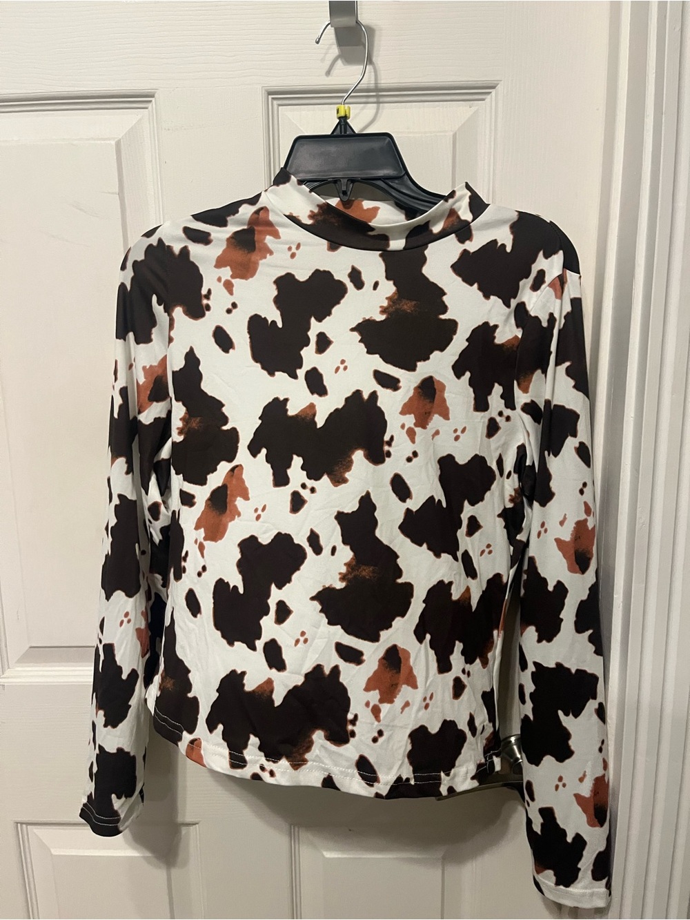 SHEIN Brown & White Cow Print Long Sleeve Top